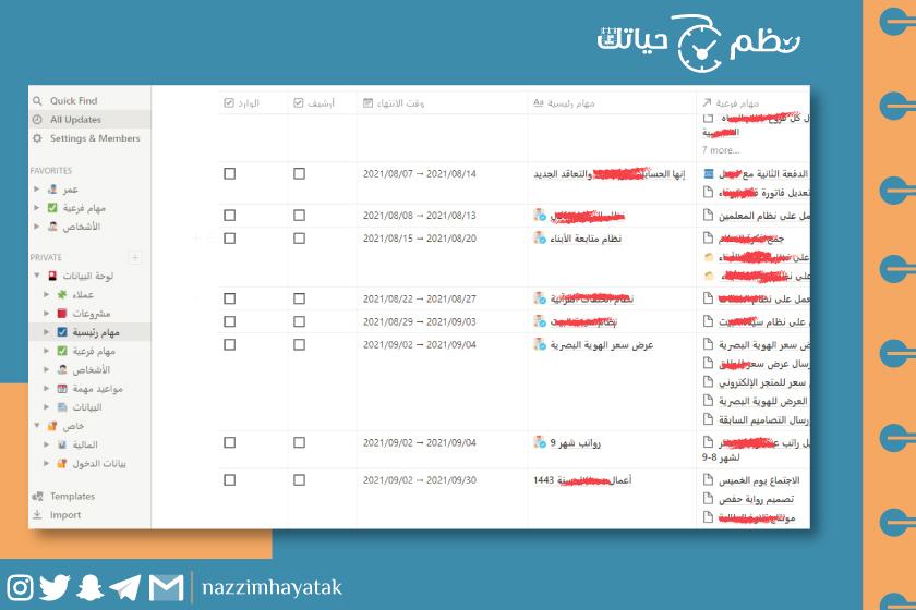 منظم الأعمال الحرة قالب نوشن، مخصص لأصحاب الأعمال الحرة، يساعدك على تنظيم مهامك وإدارة عملائك